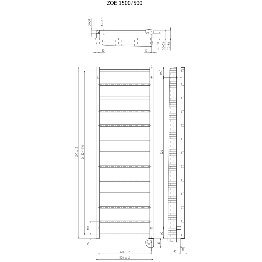 Vertaduro - ZOE Bathroom Radiator with Thermostat, 400W, 150x50 cm, White