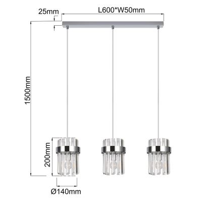 VETRO Cable Pendant Light, 3x E14/10W/230V, Polished Chrome