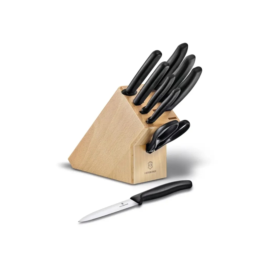 Victorinox - SWISS CLASSIC 10-piece kitchen knife set with beech block / beige