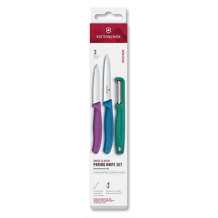 Victorinox - SWISS CLASSIC 3-piece kitchen knife set with peeler, multicolored