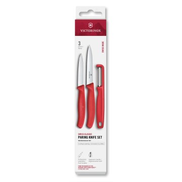 Victorinox - SWISS CLASSIC 3-piece kitchen knife set with peeler, red