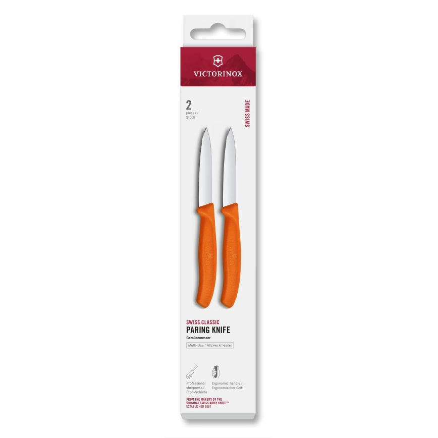 Victorinox - SWISS CLASSIC 8 cm 2-piece Kitchen Vegetable Knife Set, Orange