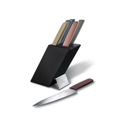 Victorinox - SWISS MODERN 7-piece kitchen knife set in a beech knife block / multicolored