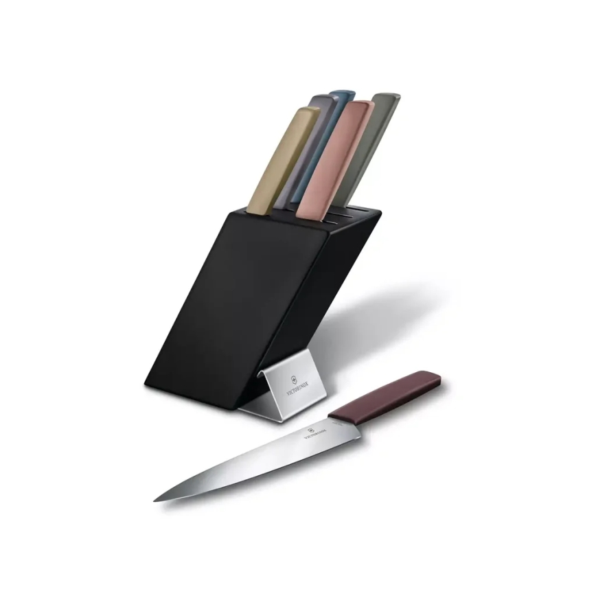 Victorinox - SWISS MODERN 7-piece kitchen knife set in a beech knife block / multicolored