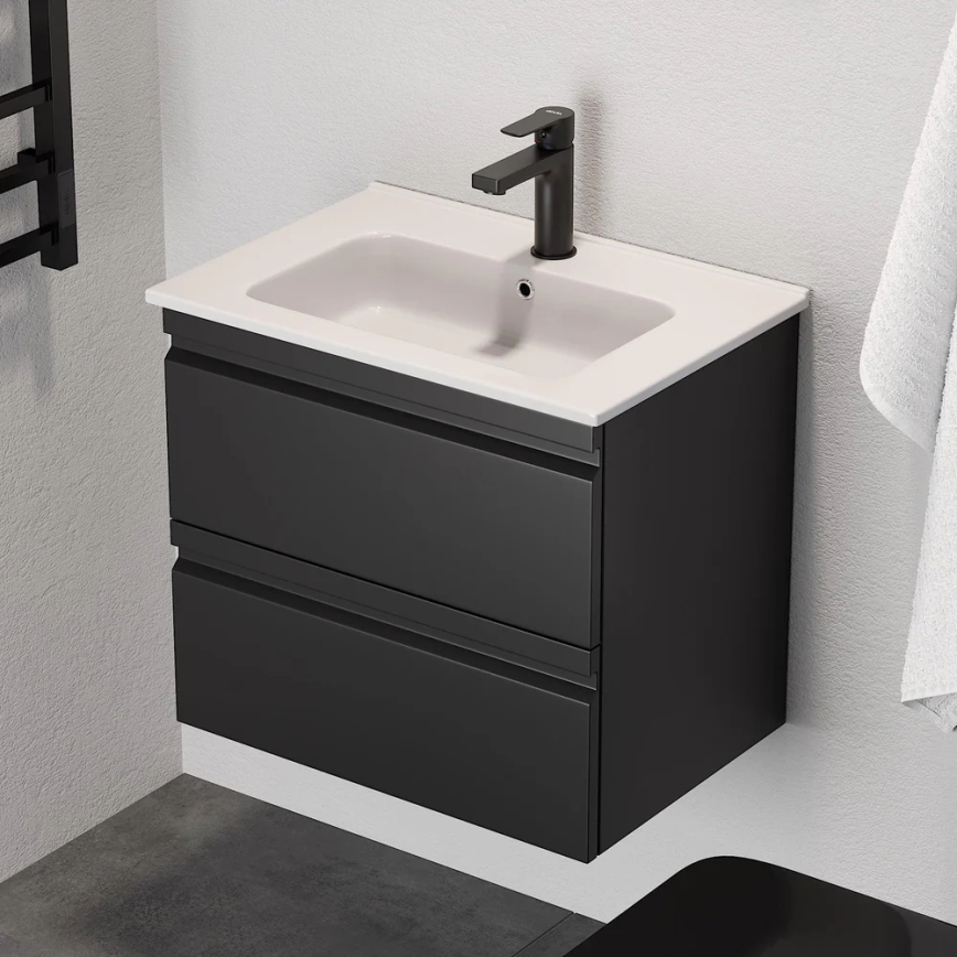 VIGO bathroom cabinet with basin + backlit LED wall mirror, LED/10W/230V, IP44, black