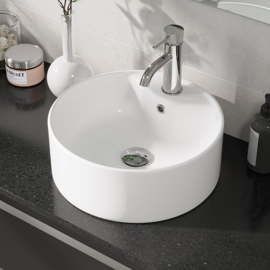 VIKEDAL Countertop Basin, Ø 38 cm, Ceramic/White