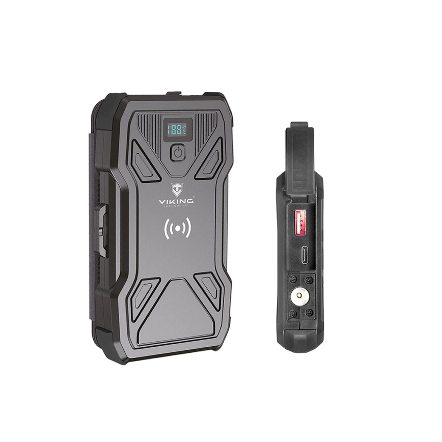 Viking - Power Bank with LED Flashlight, Wireless Charging and Solar Panel Power Delivery 22.5W/10000 mAh