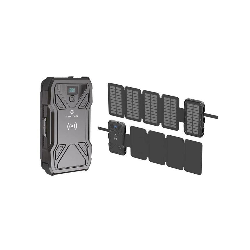 Viking - Power Bank with LED Flashlight, Wireless Charging and Solar Panel Power Delivery 22.5W/10000 mAh