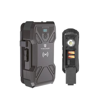 Viking - Power Bank with LED flashlight, wireless charging and solar panel Power Delivery 22,5W/30000 mAh