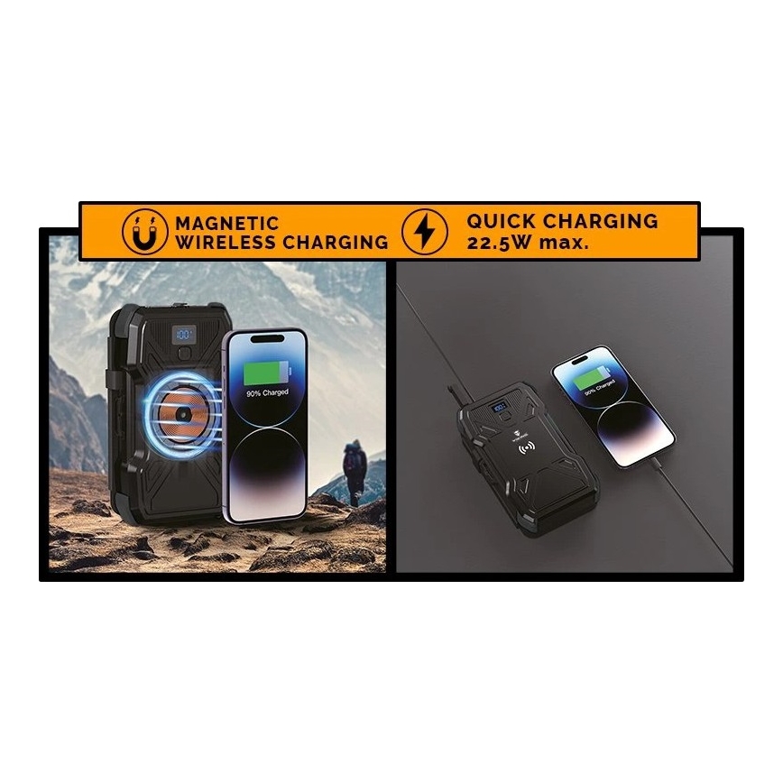 Viking - Power bank with LED flashlight, wireless charging and solar panel, Power Delivery 22.5 W / 20,000 mAh