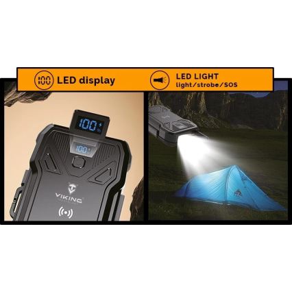 Viking - Power bank with LED flashlight, wireless charging and solar panel, Power Delivery 22.5 W / 20,000 mAh