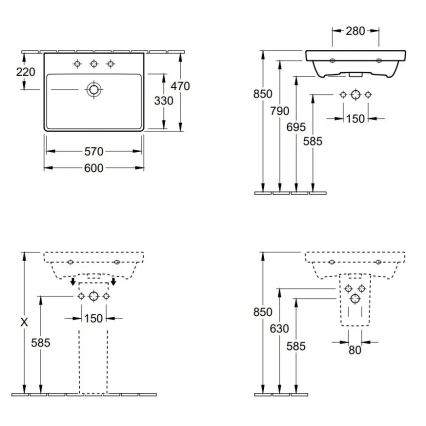 Villeroy & Boch 41586001 - AVENTO Wall-hung Washbasin 60 x 47 cm Ceramic/White