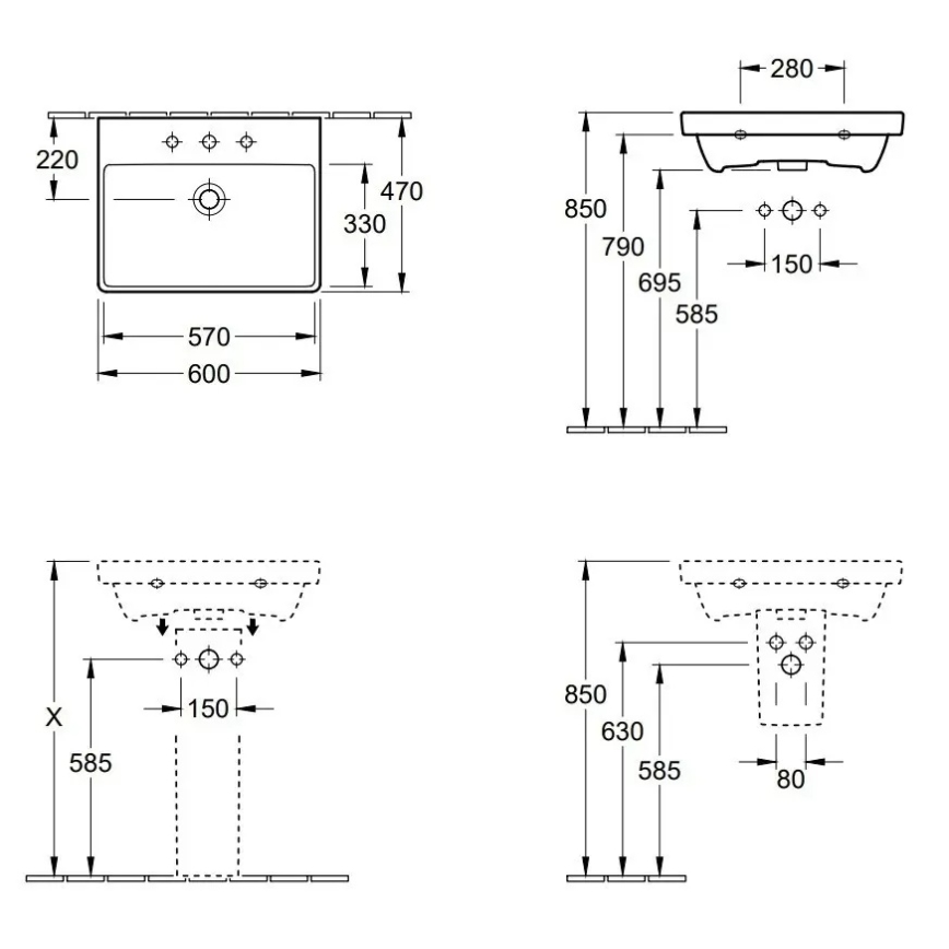 Villeroy & Boch 41586001 - AVENTO Wall-hung Washbasin 60 x 47 cm Ceramic/White