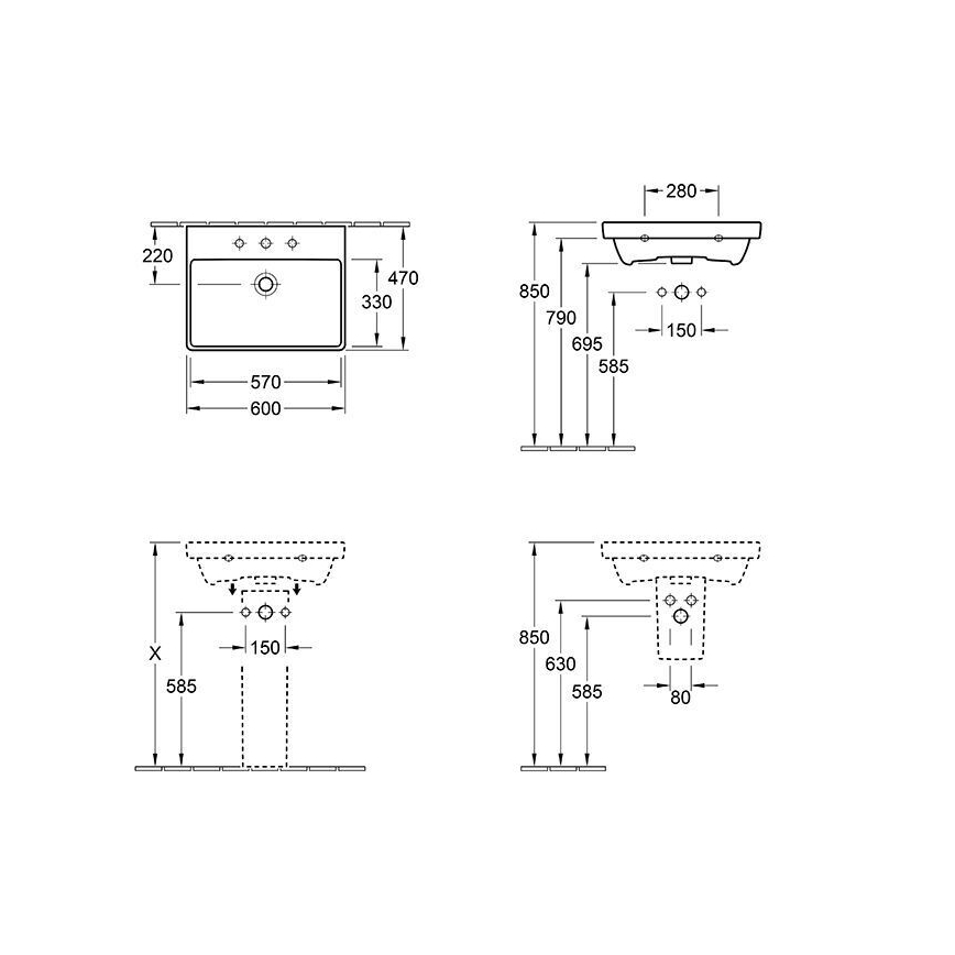 Villeroy & Boch 415860R1 - AVENTO wall-hung washbasin 60x47 cm ceramic/white