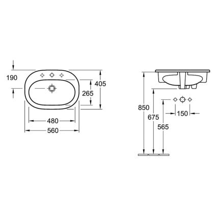Villeroy & Boch 416156R1 - O.NOVO Recessed Washbasin 56x41 cm Ceramic/White