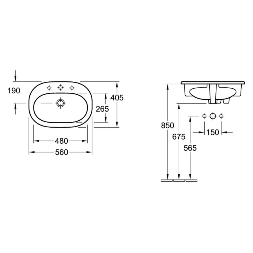 Villeroy & Boch 416156R1 - O.NOVO Recessed Washbasin 56x41 cm Ceramic/White