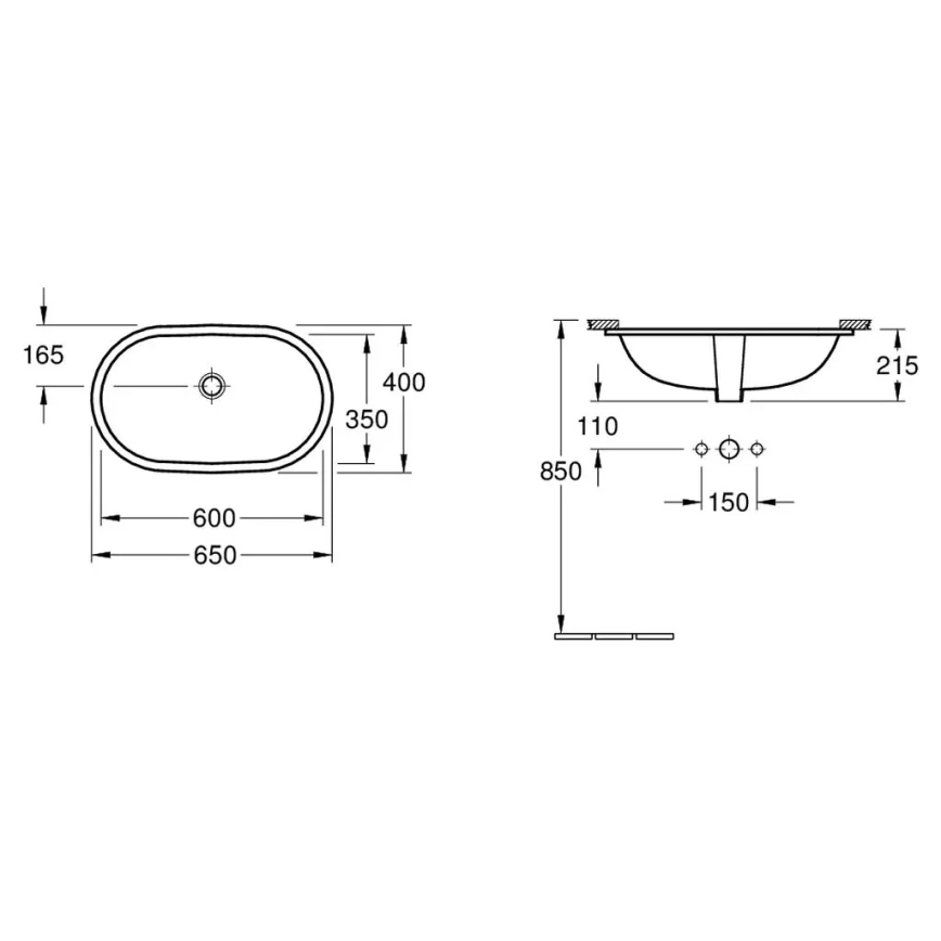 Villeroy & Boch 41626001 - O.NOVO Inset Washbasin 60x35 cm Ceramic/White