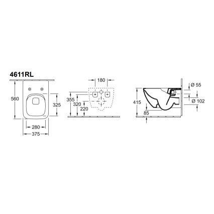 Villeroy & Boch 4611RLR1 - Wall-mounted toilet with SoftClose seat VENTICELLO ceramic/white
