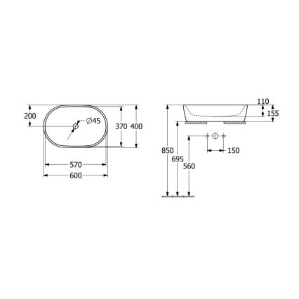 Villeroy & Boch 5A266001 - Countertop Washbasin ARCHITECTURA 60x40 cm ceramic/white