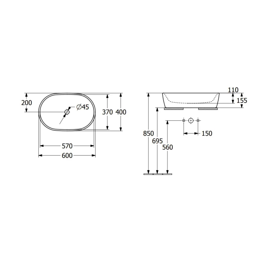 Villeroy & Boch 5A266001 - Countertop Washbasin ARCHITECTURA 60x40 cm ceramic/white