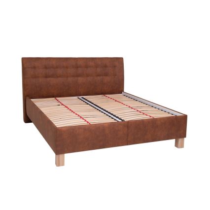 VIOLET Upholstered Bed with Mattress and Built-in Storage, 180x200 cm, Cognac Brown