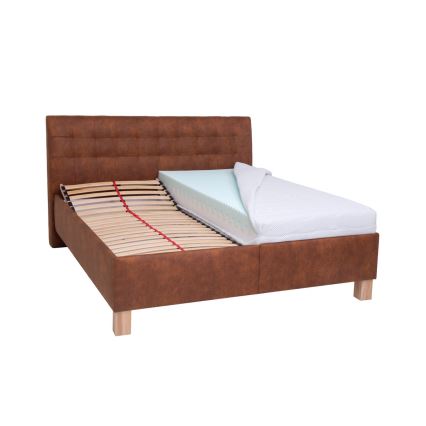 VIOLET Upholstered Bed with Mattress and Built-in Storage, 180x200 cm, Cognac Brown