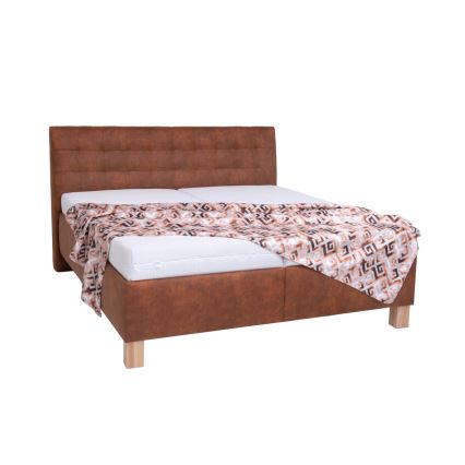 VIOLET Upholstered Bed with Mattress and Built-in Storage, 180x200 cm, Cognac Brown