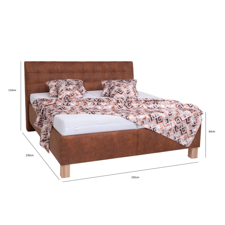 VIOLET Upholstered Bed with Mattress and Built-in Storage, 180x200 cm, Cognac Brown