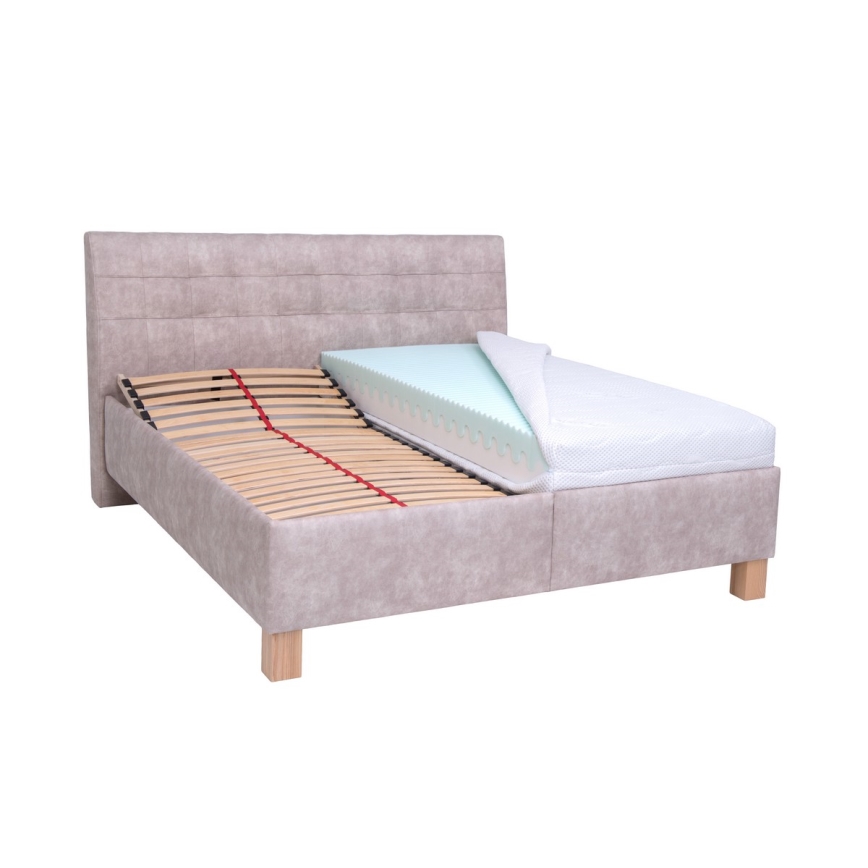 VIOLET Upholstered Bed with Mattress and Integrated Storage, 180 x 200 cm, Beige