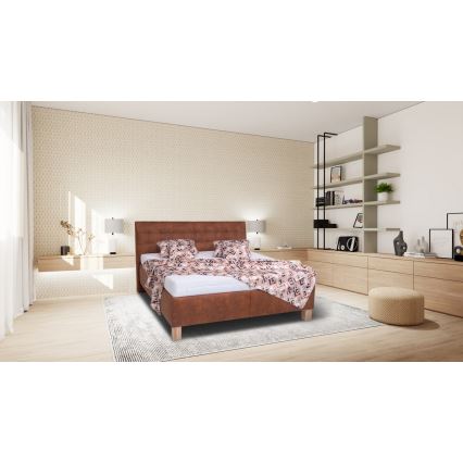 VIOLET Upholstered Bed with Mattress and Storage, 160x200 cm, Cognac Brown
