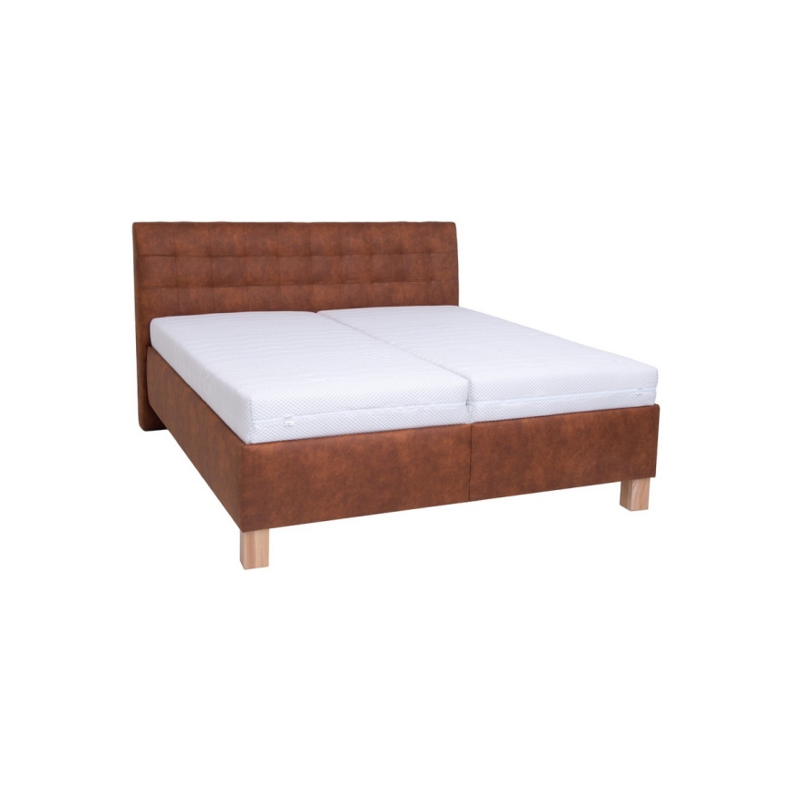 VIOLET Upholstered Bed with Mattress and Storage, 160x200 cm, Cognac Brown