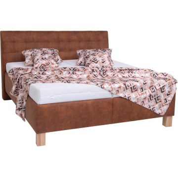 VIOLET upholstered bed with mattress and storage, 180 x 200 cm, cognac brown