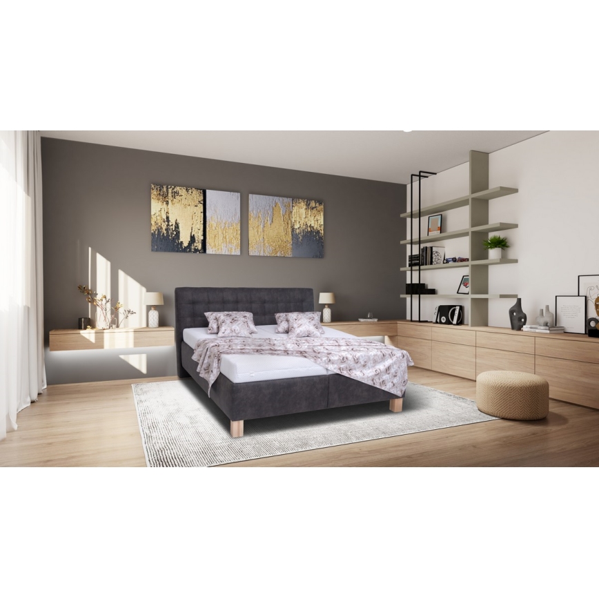 VIOLET Upholstered Bed with Mattress and Storage, 180 x 200 cm, Dark Grey