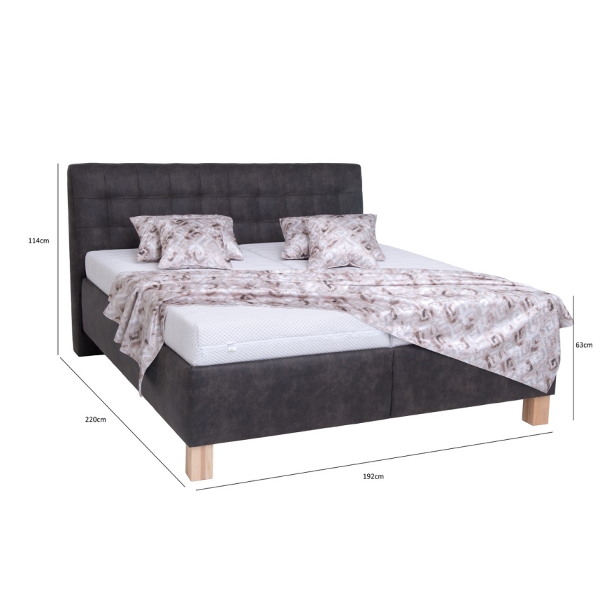 VIOLET Upholstered Bed with Mattress and Storage, 180 x 200 cm, Dark Grey