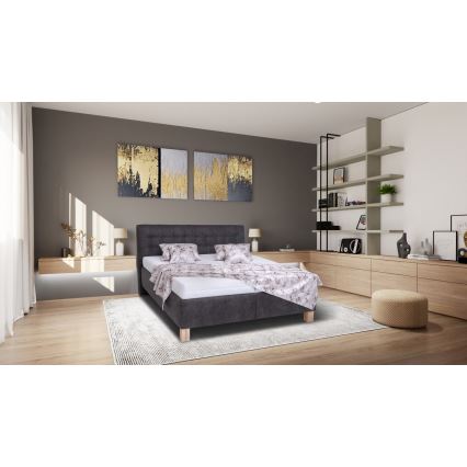 VIOLET Upholstered Bed with Mattress and Storage, 180x200 cm, Dark Grey