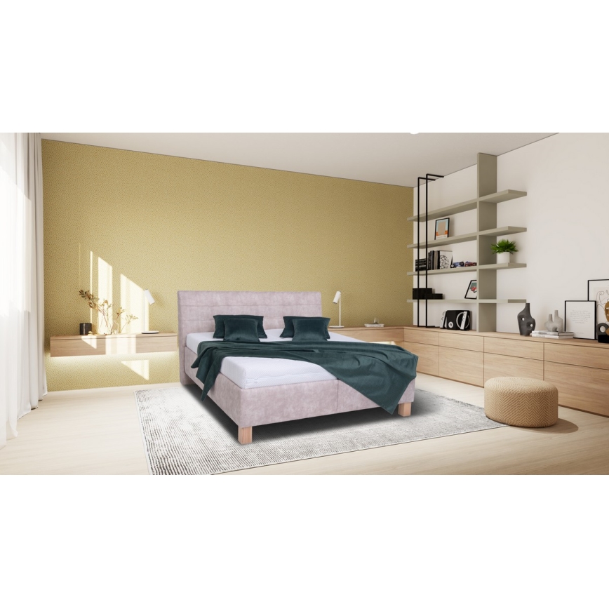 VIOLET Upholstered Bed with Mattress and Storage Compartment, 160x200 cm, Beige