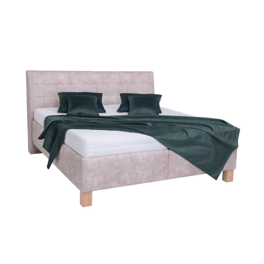 VIOLET Upholstered Bed with Storage, 180x200 cm, Beige — Mattress Not Included