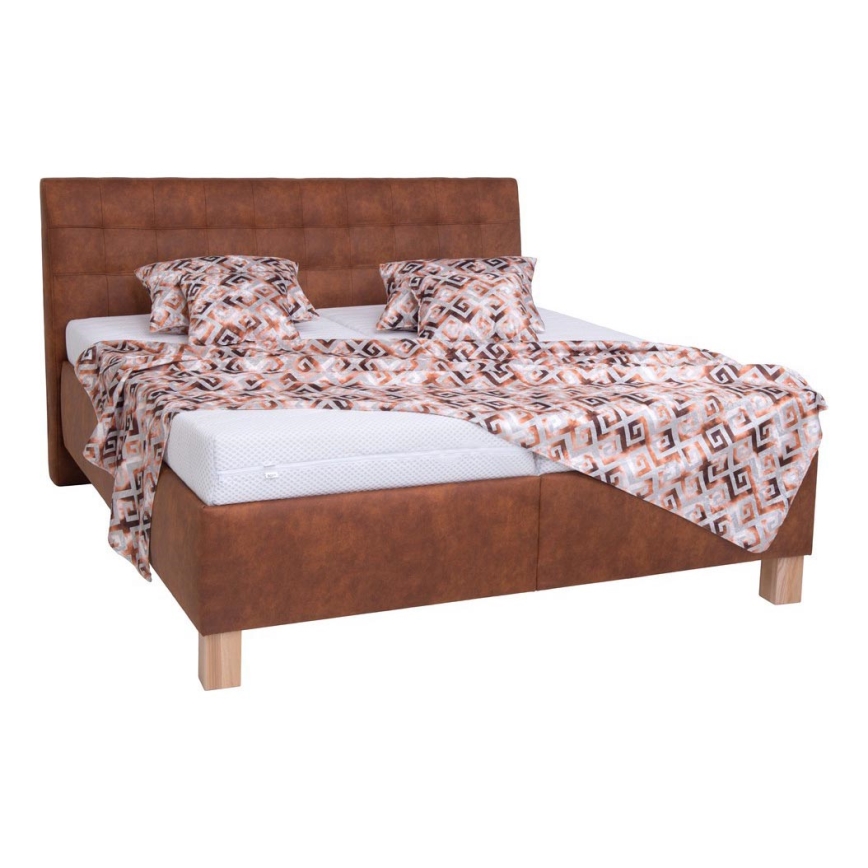 VIOLET Upholstered Bed with Storage, 180x200 cm, Cognac Brown — Mattress Not Included