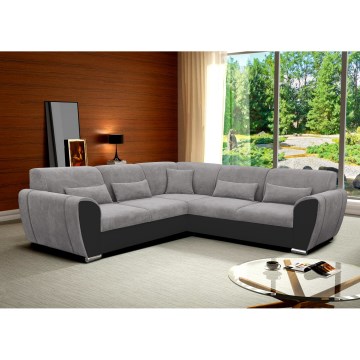 VISEU L-shaped right-hand corner sofa bed with storage, gray/black
