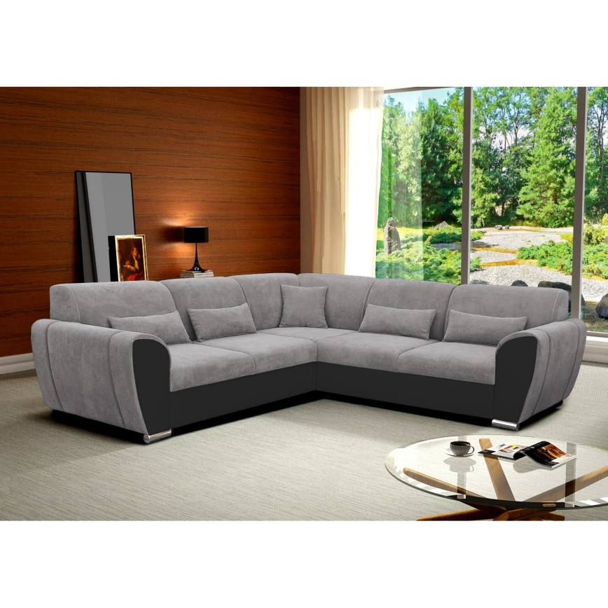 VISEU L-shaped right-hand corner sofa bed with storage, gray/black