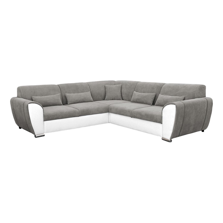 VISEU Left-Facing L-Shaped Corner Sofa Bed with Storage, Grey/White