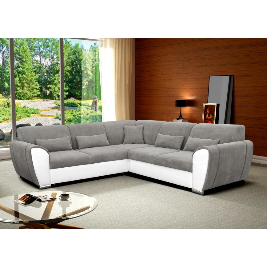 VISEU Left-Facing L-Shaped Corner Sofa Bed with Storage, Grey/White