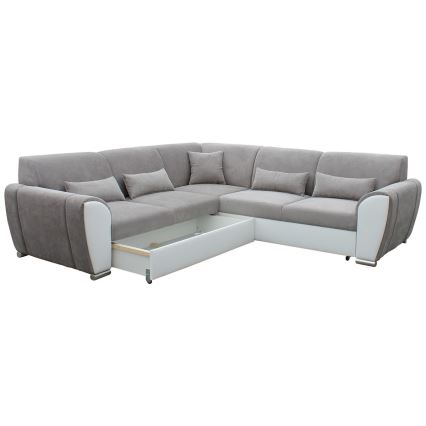 VISEU Left-Hand L-Shaped Corner Sofa Bed with Storage, Gray/White