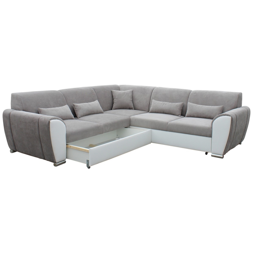 VISEU Left-Hand L-Shaped Corner Sofa Bed with Storage, Gray/White