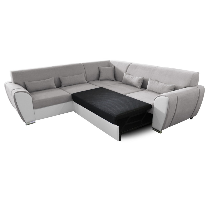 VISEU Left-Hand L-Shaped Corner Sofa Bed with Storage, Gray/White