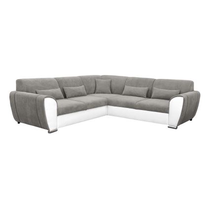VISEU Left-hand L-shaped Sofa Bed with Storage Compartment, Grey/White
