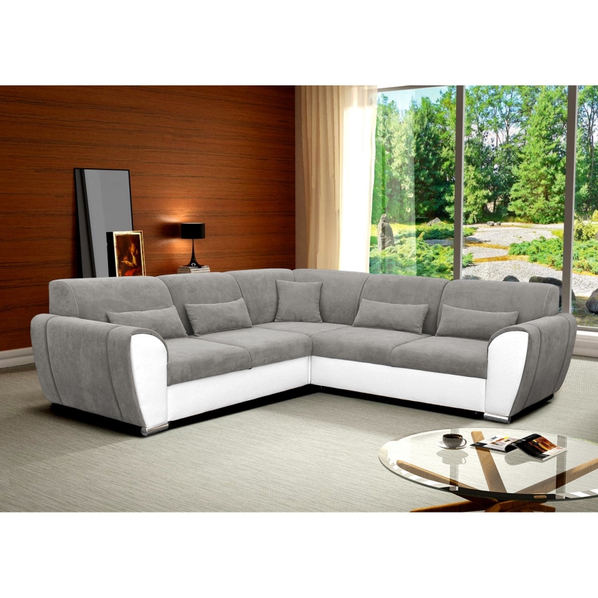 VISEU Right-Hand L-Shaped Corner Sofa Bed with Storage – Grey/White