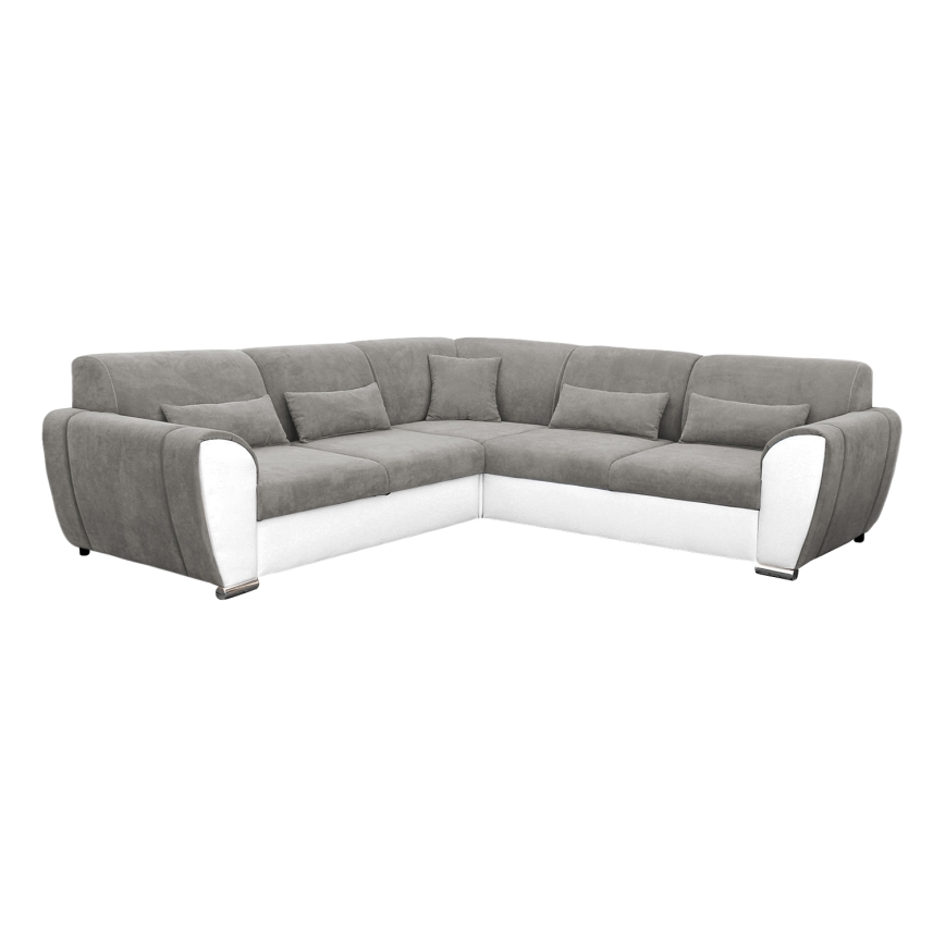 VISEU Right-Hand L-Shaped Corner Sofa Bed with Storage – Grey/White