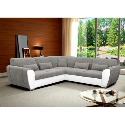 VISEU Right-hand L-shaped Sofa Bed with Storage, Grey/White