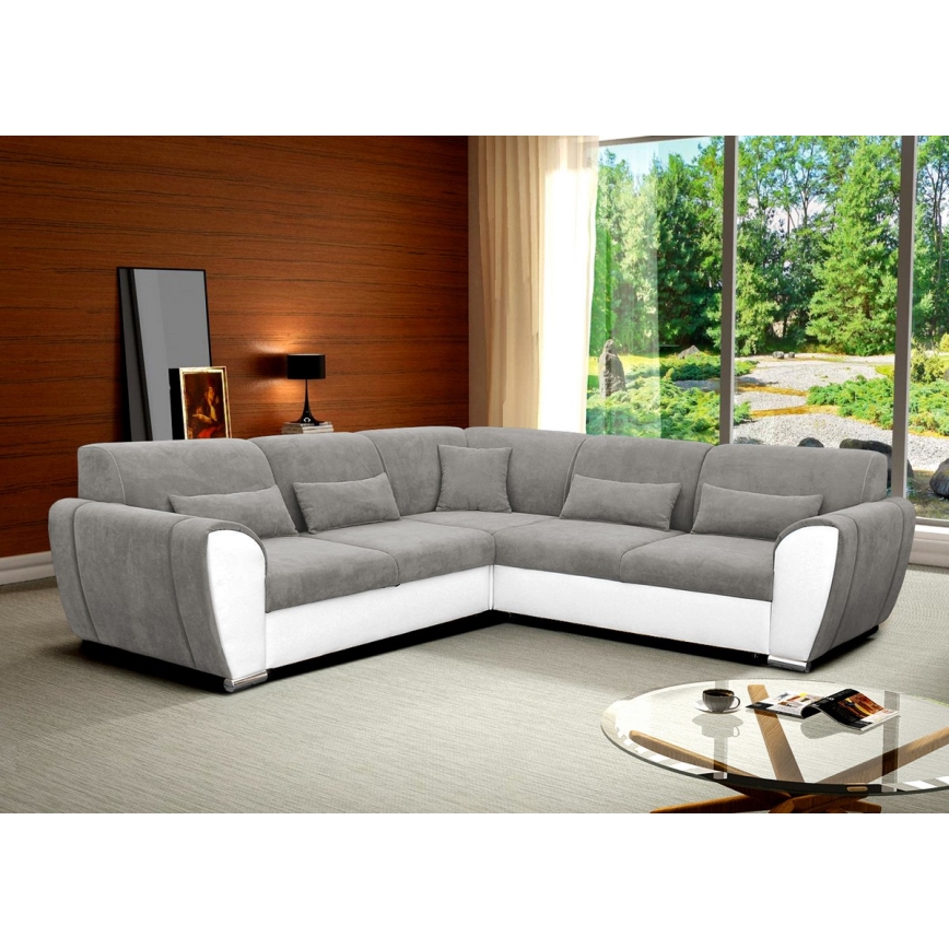 VISEU Right-hand L-shaped Sofa Bed with Storage, Grey/White